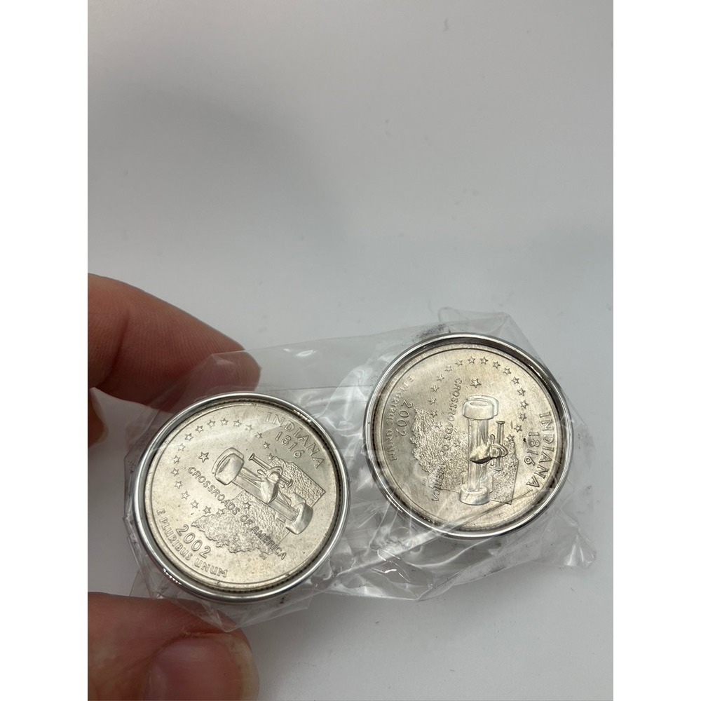 Indiana State Quarter Cufflinks Mens OS Silver Excellent 2002 Racing